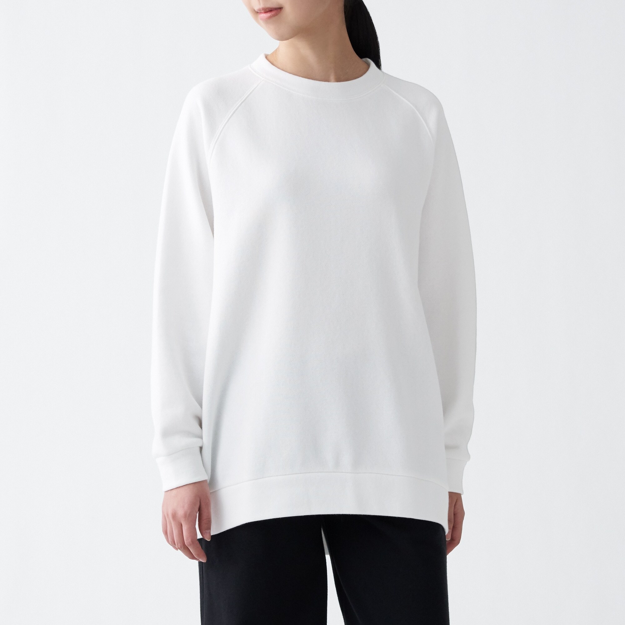 무인양품 일본 여성 기모 스트레치 루즈핏 스웨트 셔츠 M 화이트