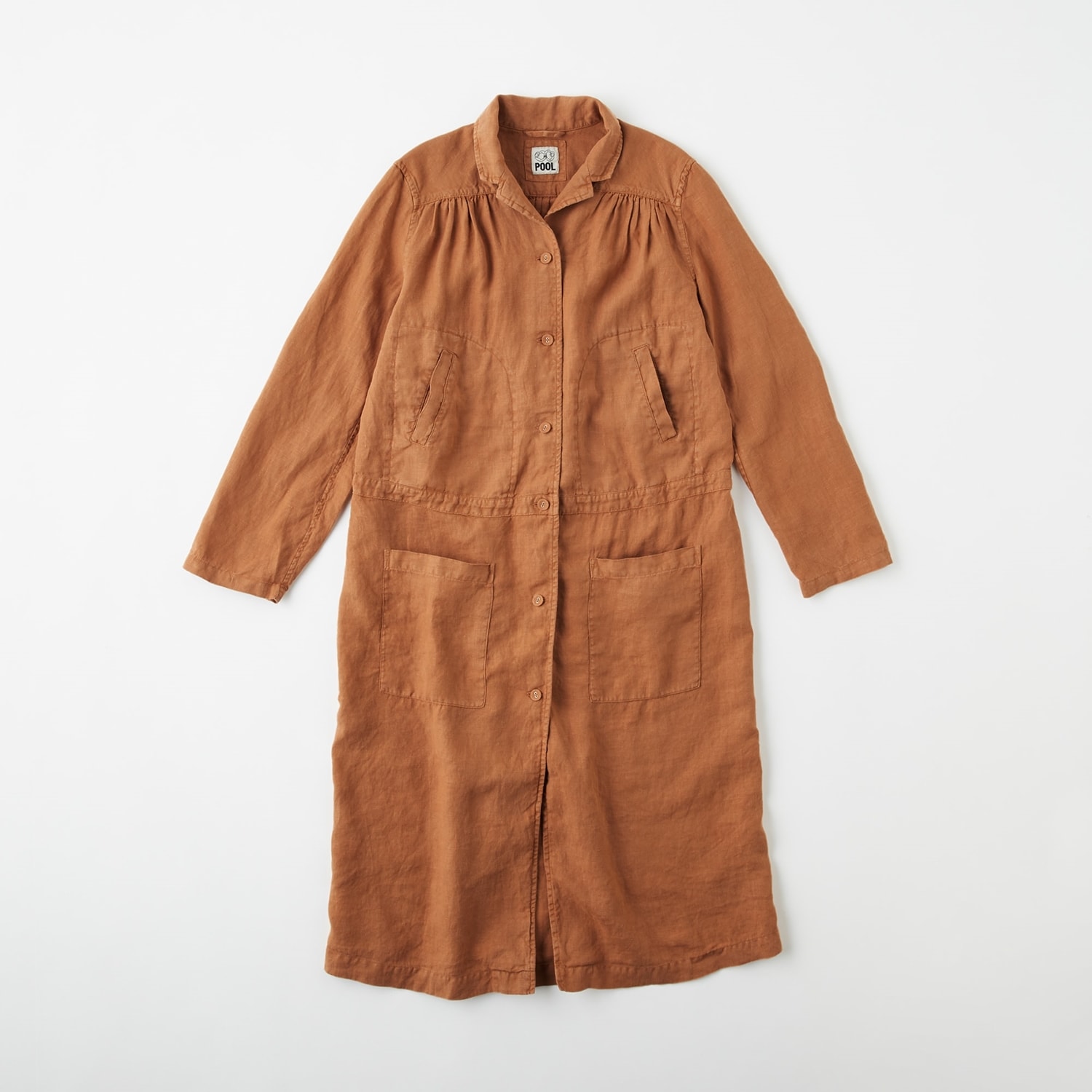 무인양품 일본 이데 IDEE 패션 여성 셔츠 원피스 셔링 면 코트 브라운