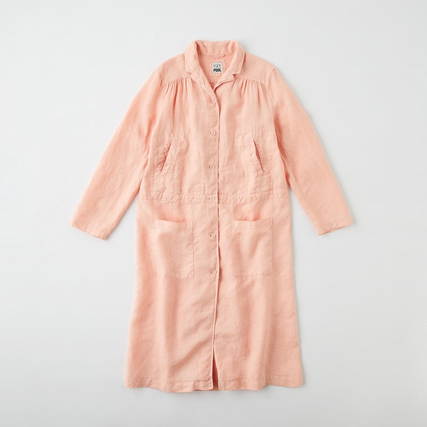 무인양품 일본 이데 IDEE 패션 여성 셔츠 원피스 셔링 면 코트 핑크 
