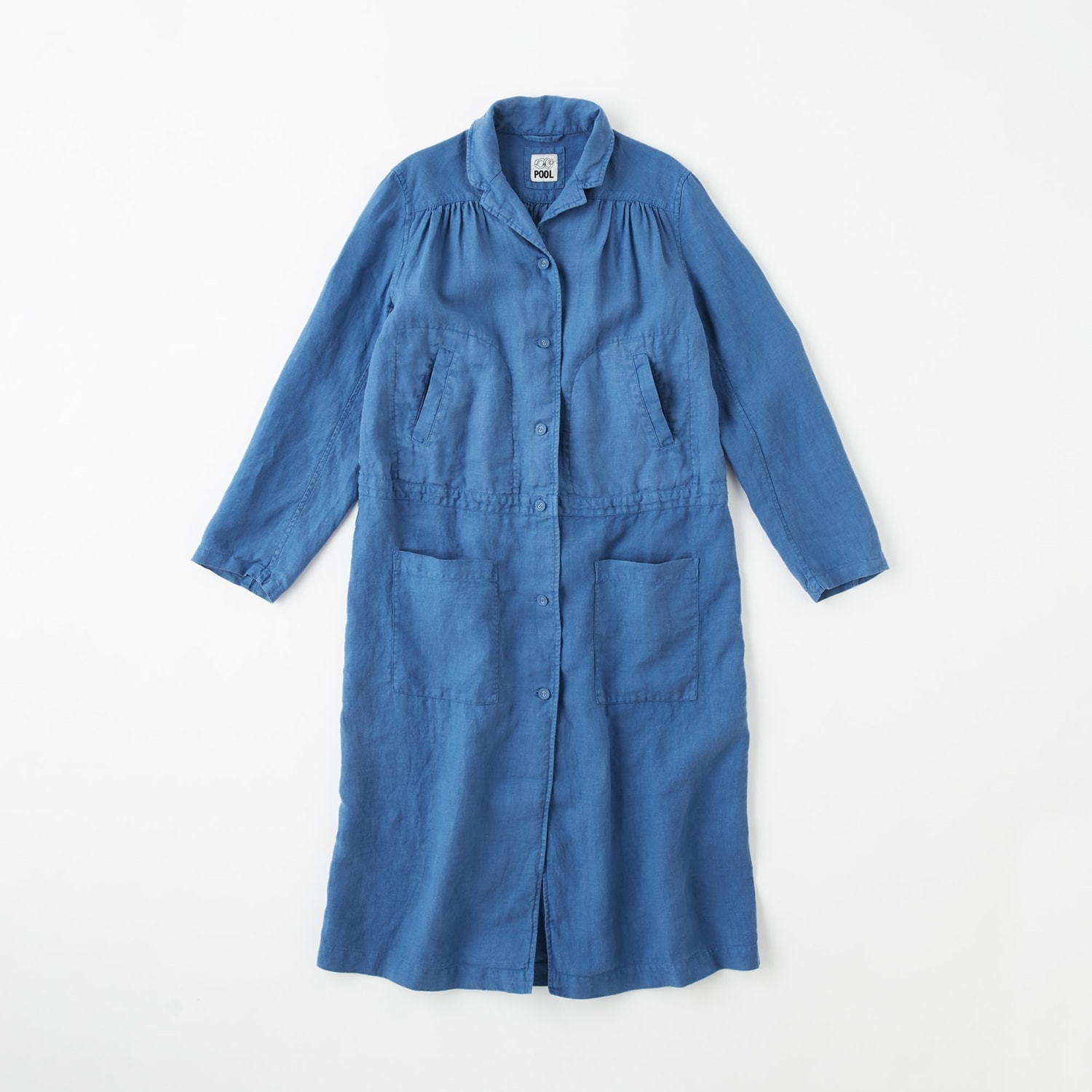 무인양품 일본 이데 IDEE 패션 여성 셔츠 원피스 셔링 면 코트 인디고 블루