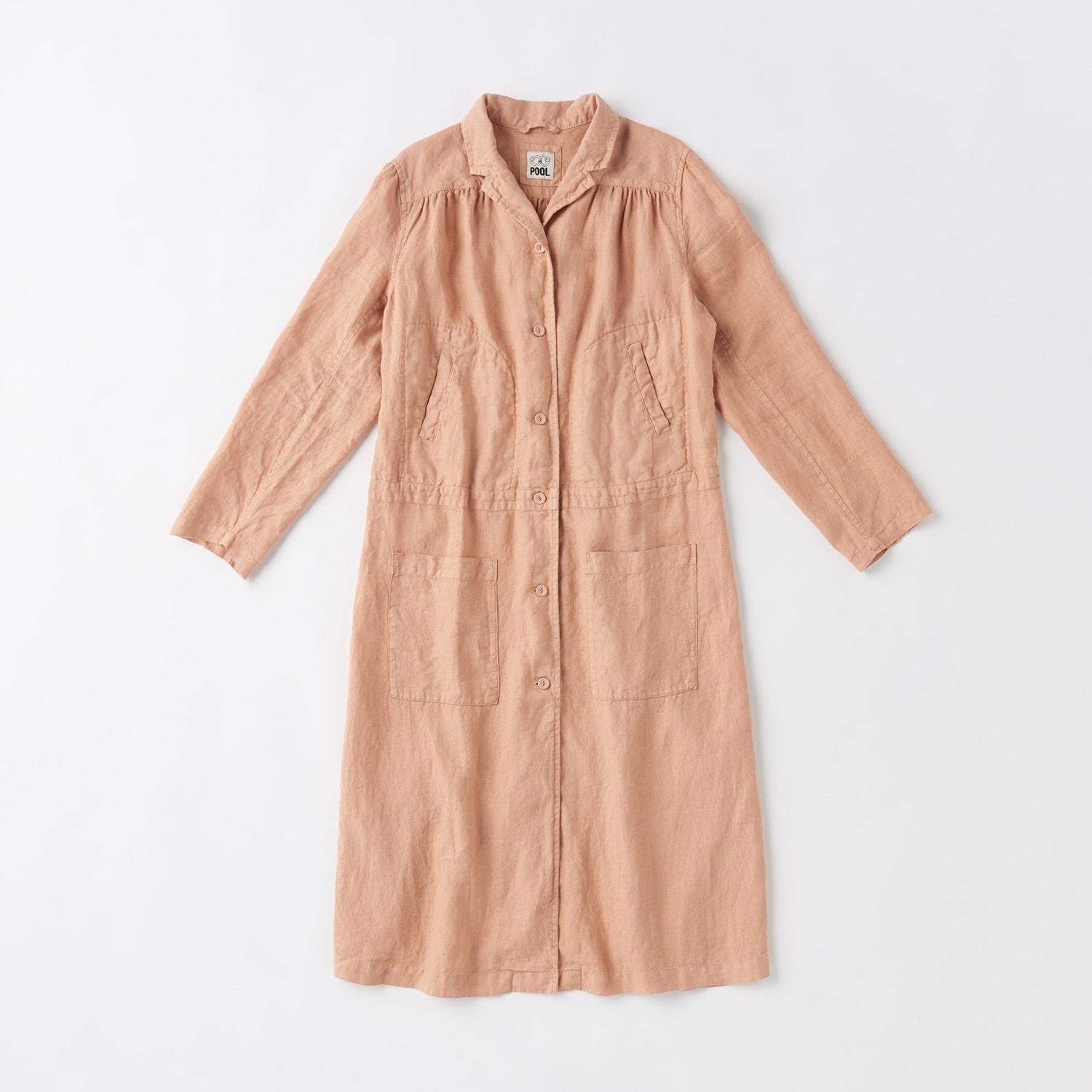 무인양품 일본 이데 IDEE 패션 여성 셔츠 원피스 셔링 면 코트 시나몬 핑크