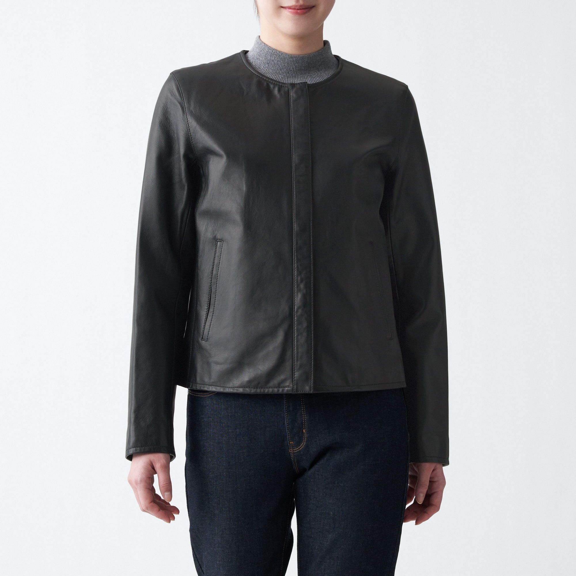 무인양품 일본 레더 노카라 여성 재킷 