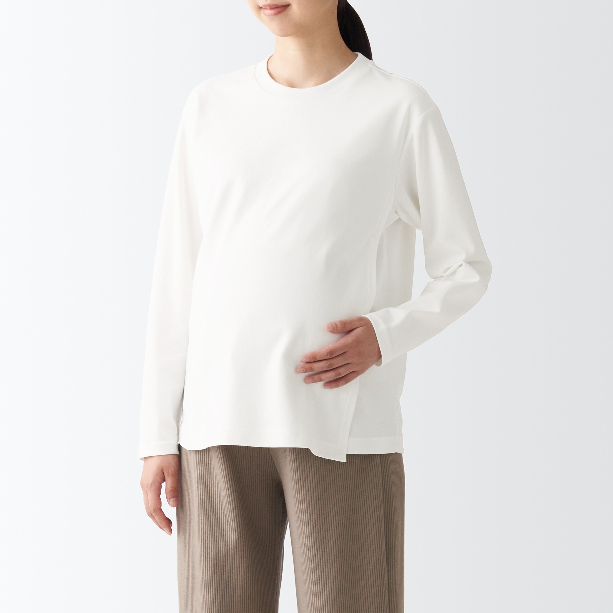 무인양품 일본 임부복 더블 니트 수유 티셔츠