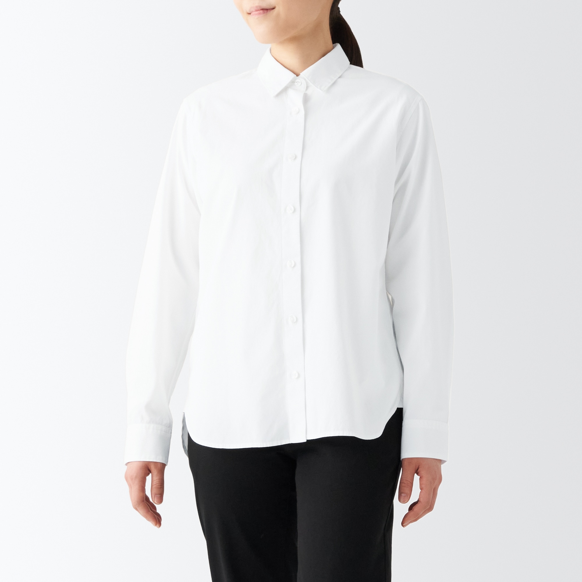 무인양품 일본 여성 긴팔 셔츠 워시 브로드 레귤러카라 화이트