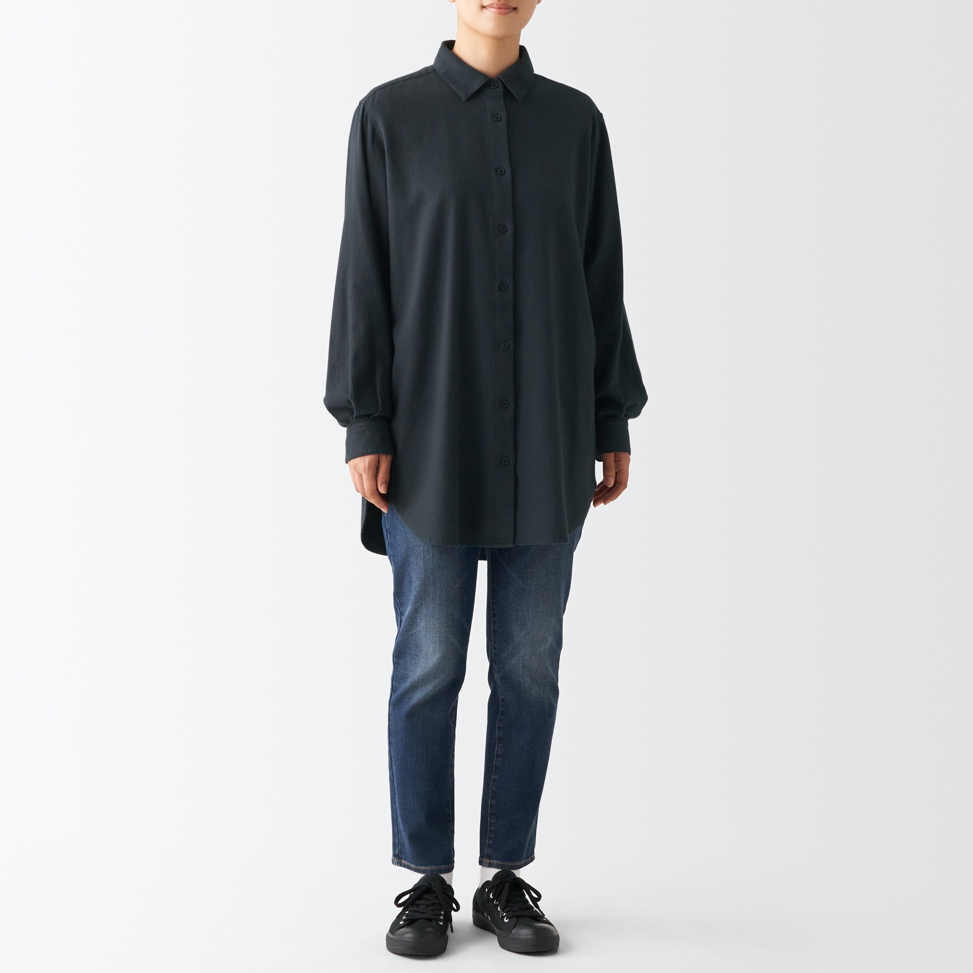 무인양품 일본 양면기모 플란넬 여성 튜닉 셔츠