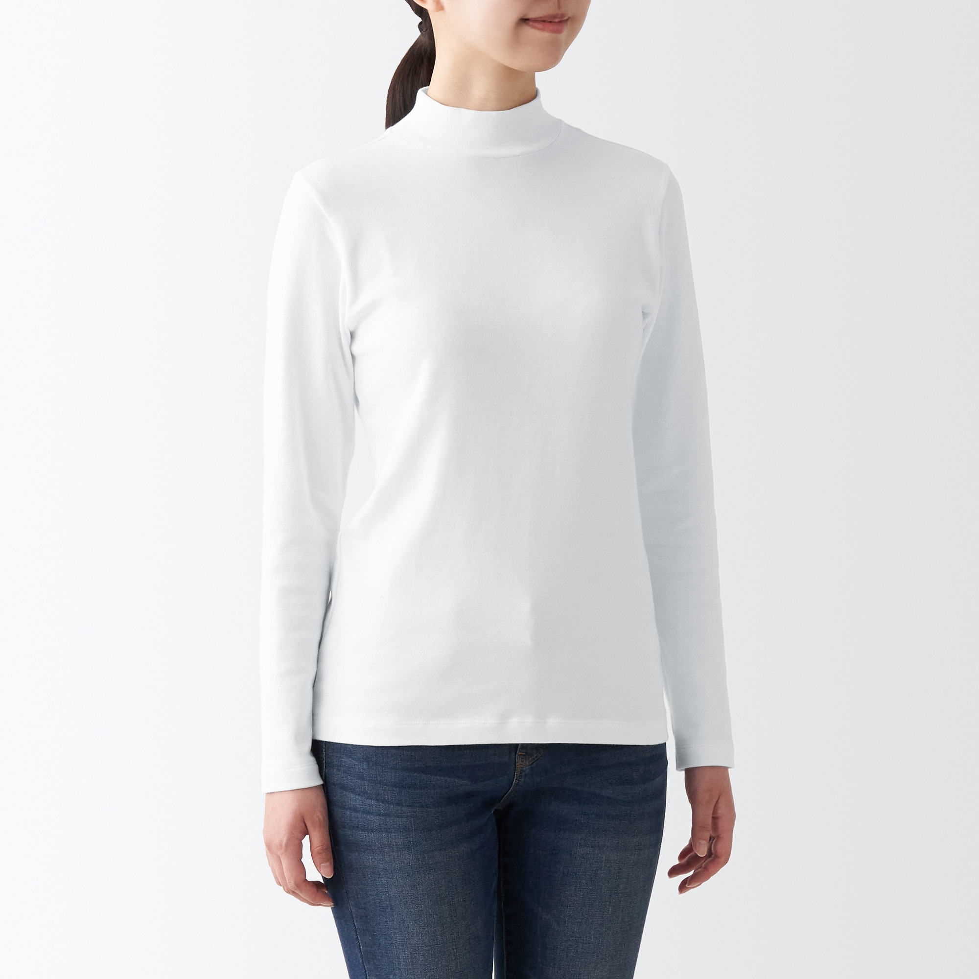 무인양품 일본 스트레칭 서큘러 니트 하이넥긴소매티셔츠