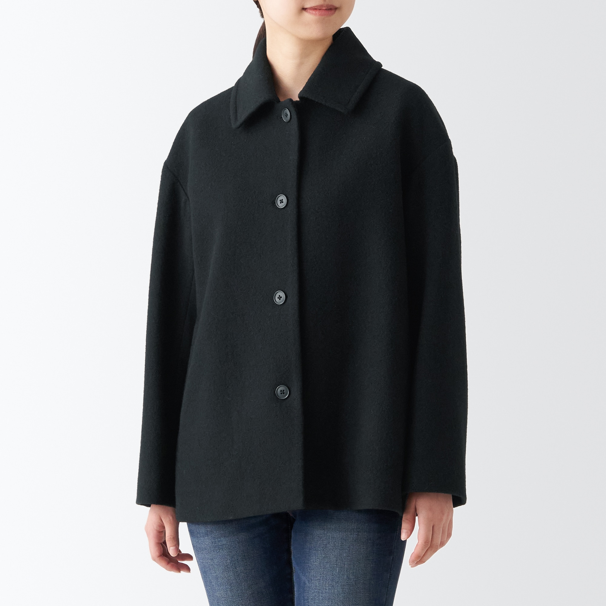 무인양품 일본 여성 스탠카라 울 혼방 코트 재킷 XS 블랙
