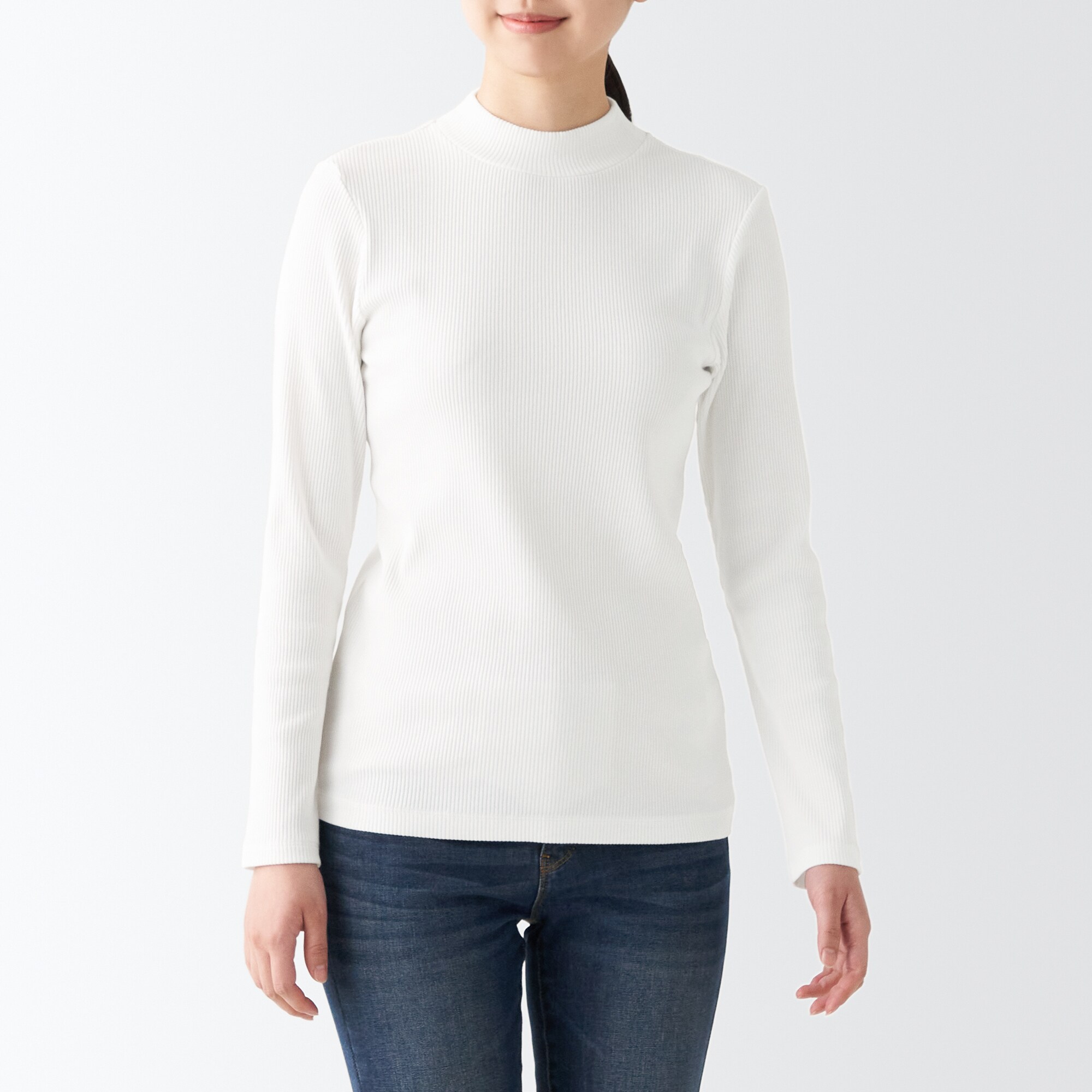무인양품 일본 스트레치 니트 하이넥 여성 슬림핏 티셔츠