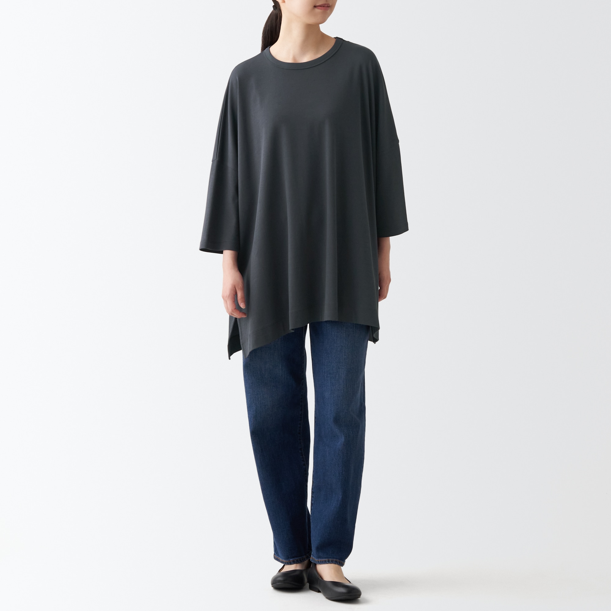 무인양품 일본 여성 9부 스웨트 셔츠 루즈핏 튜닉