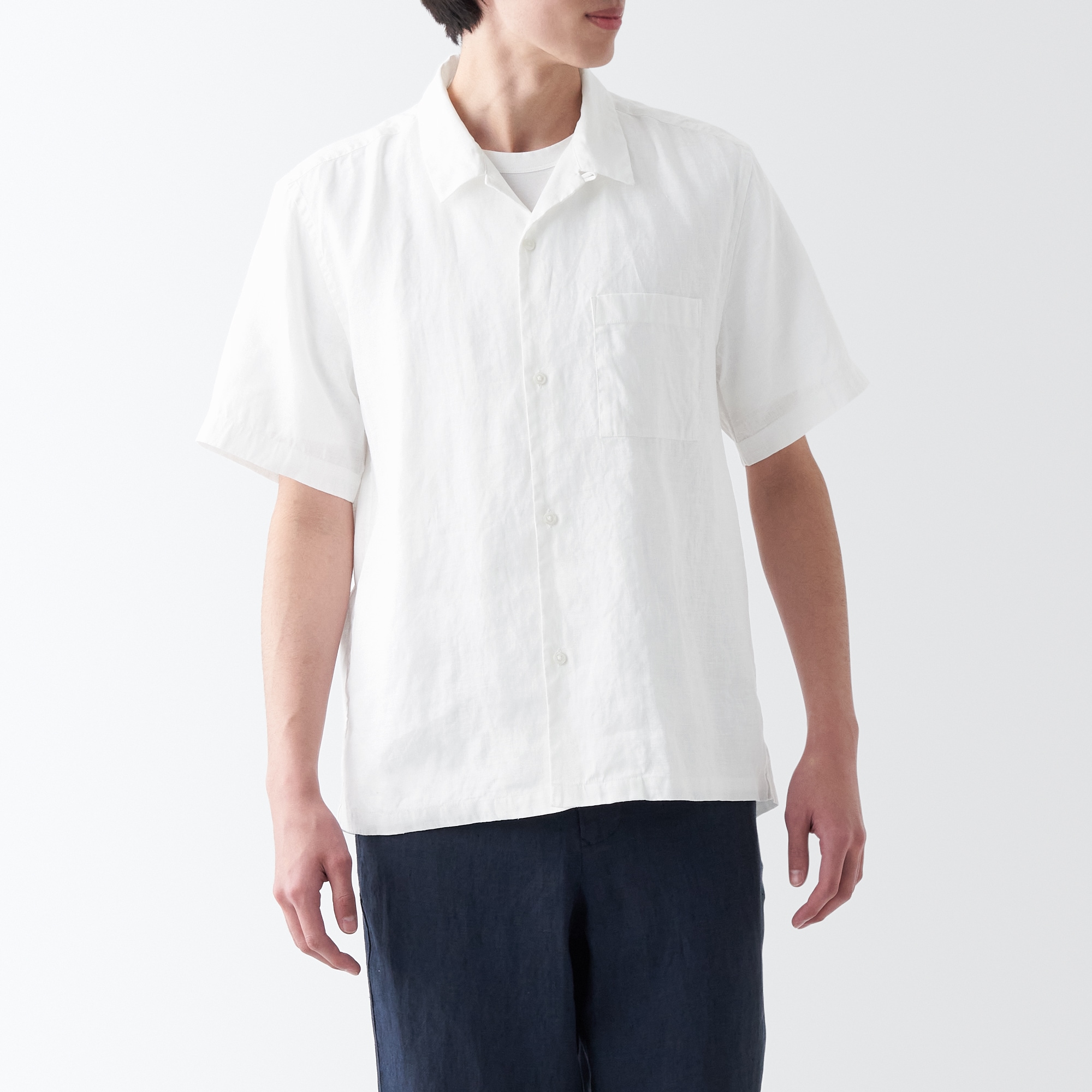 무인양품 일본 남성 반팔 셔츠 헴프 워시드 아웃 오픈카라