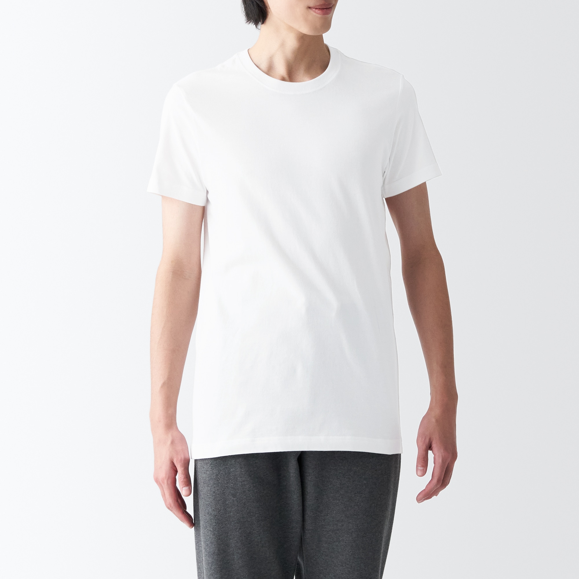무인양품 일본 겨드랑이 솔기없는 저지 크루넥 반팔 티셔츠