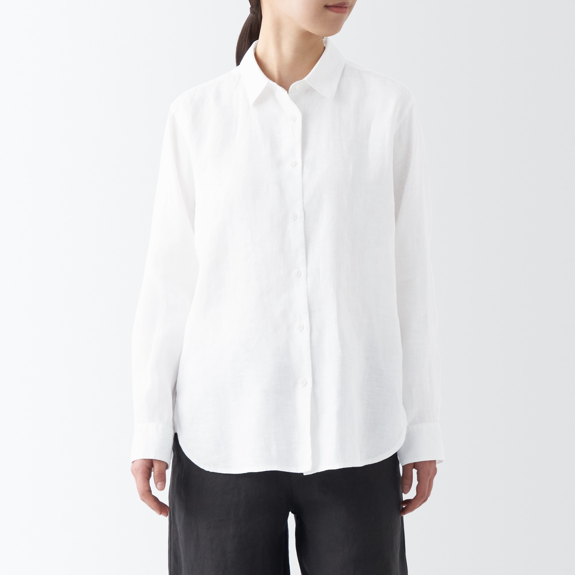 무인양품 일본 여성 긴팔 셔츠 헴프 워시드아웃 레귤러카라