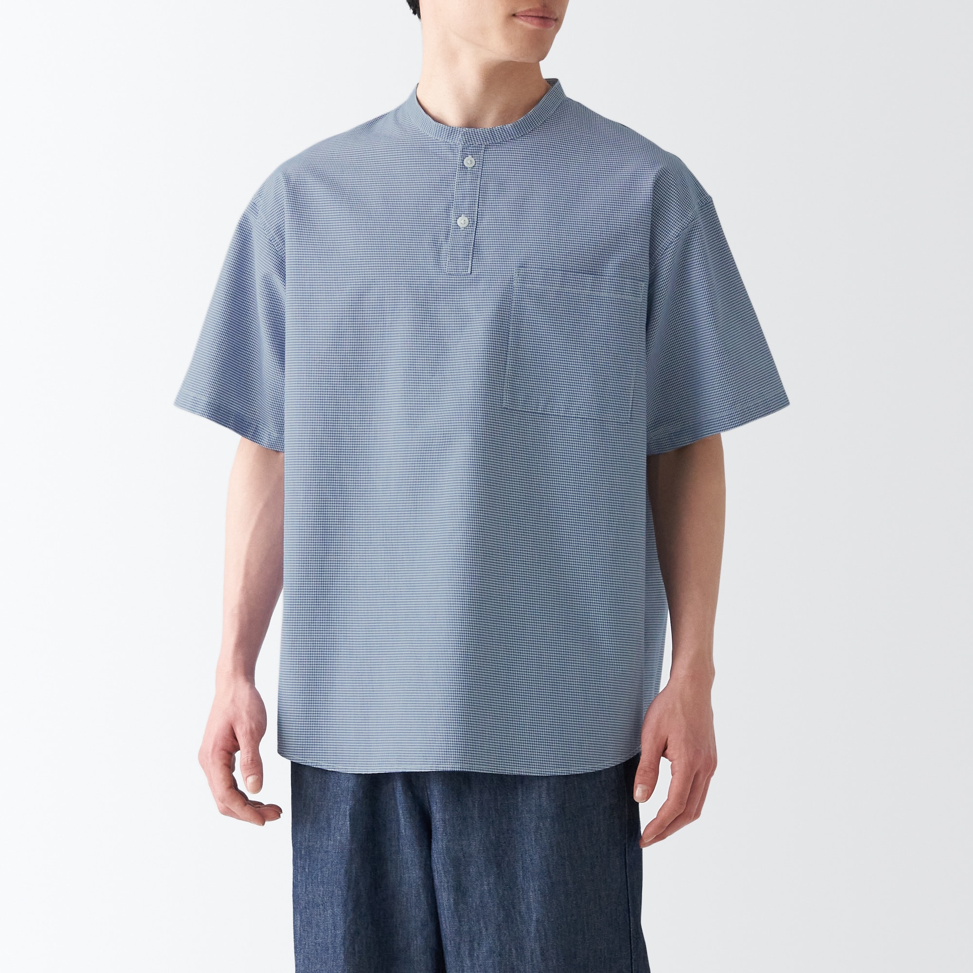 무인양품 일본 일본 종이 혼합 스탠드 칼라 셔츠