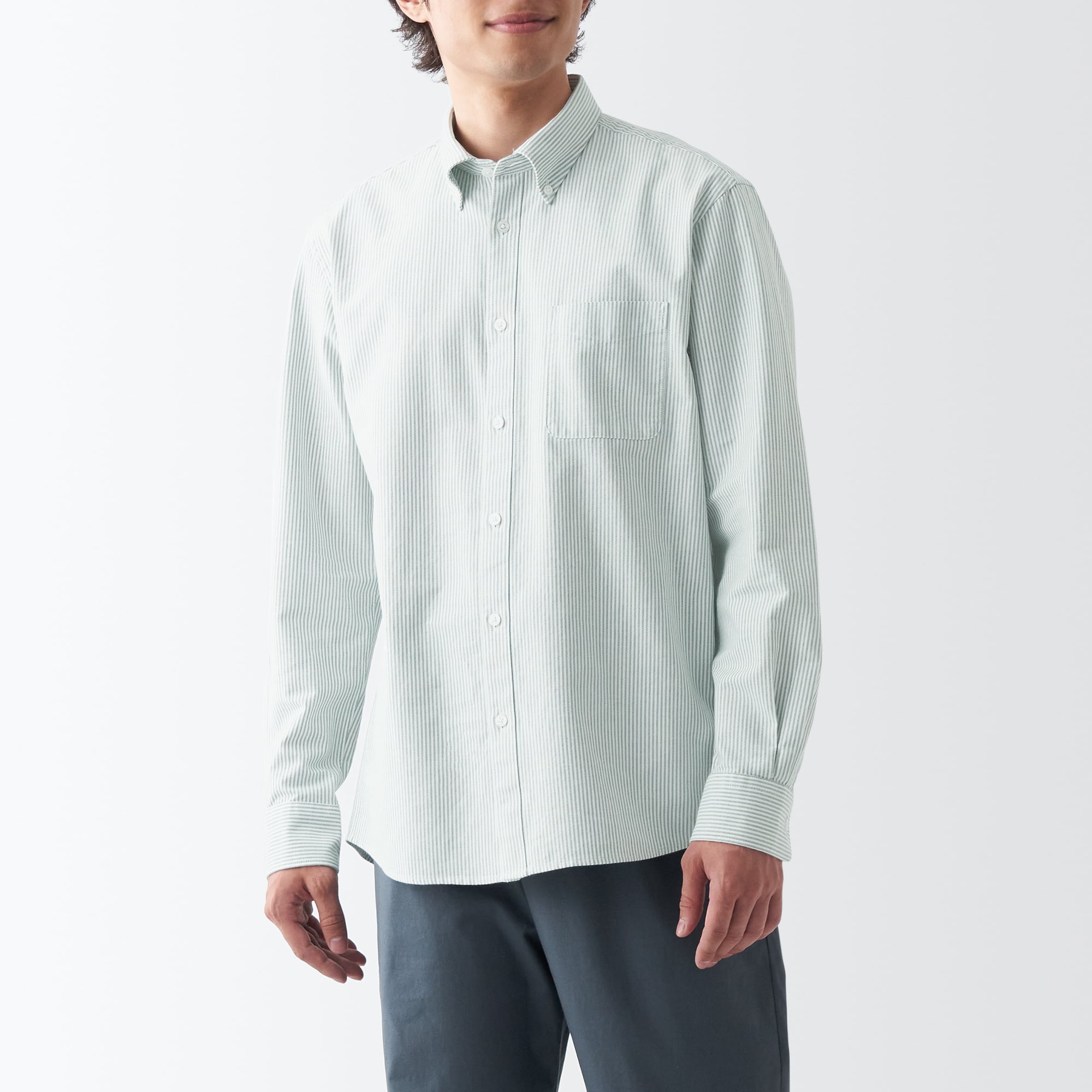 무인양품 일본 워시트아웃 옥스포드 버튼다운 긴소매 셔츠