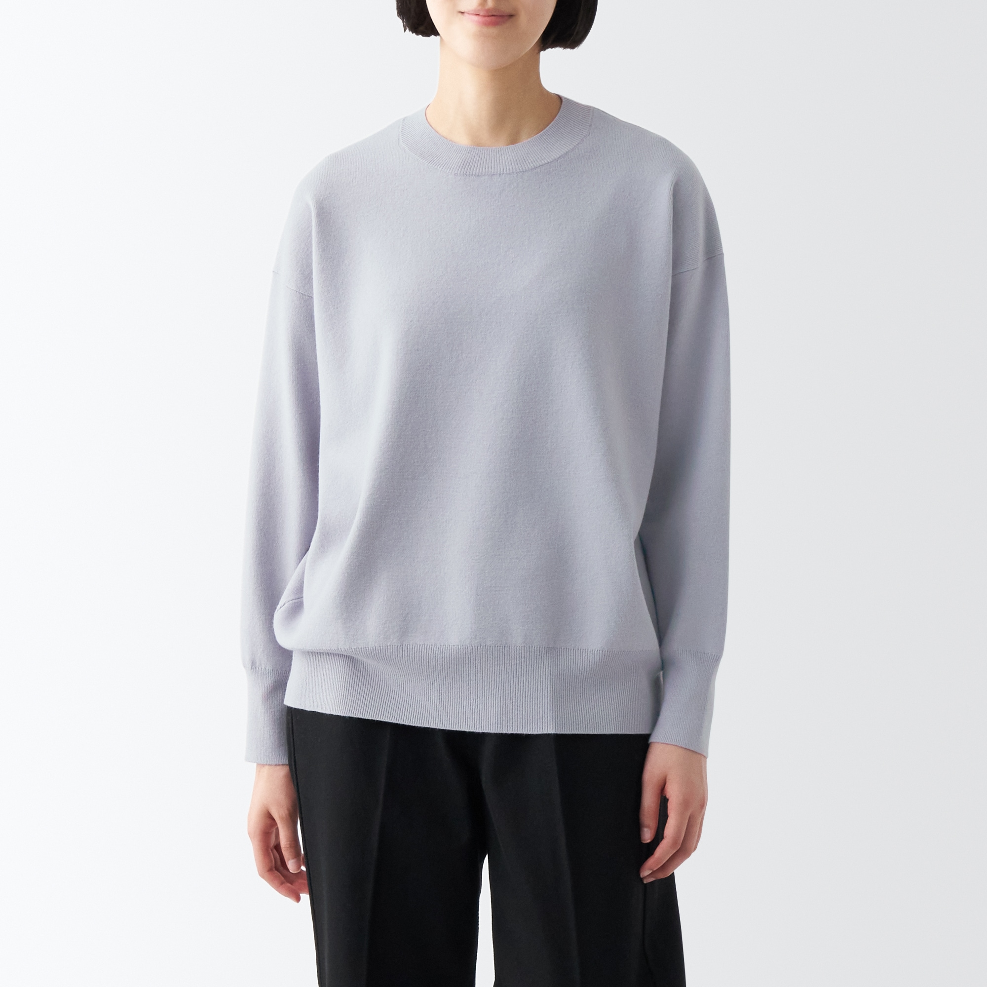 무인양품 일본 세탁가능 밀라노 리브 뜨개질 크루넥 스웨터