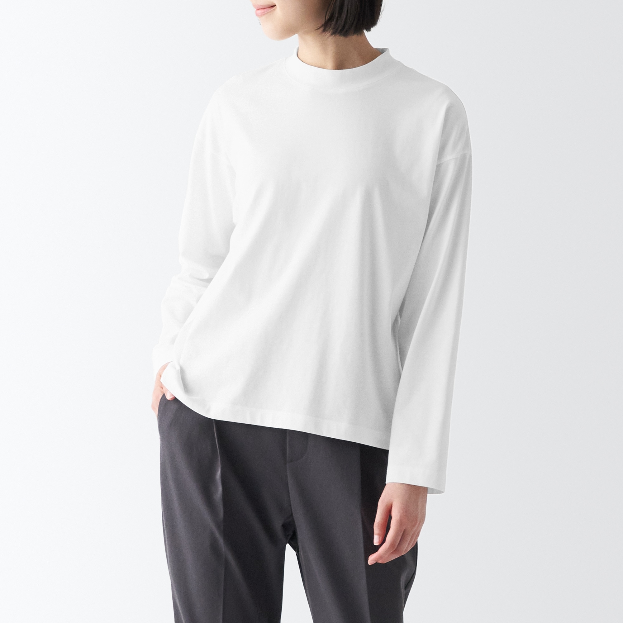 무인양품 일본 여성 저지 니트 크루넥 긴소매 티셔츠