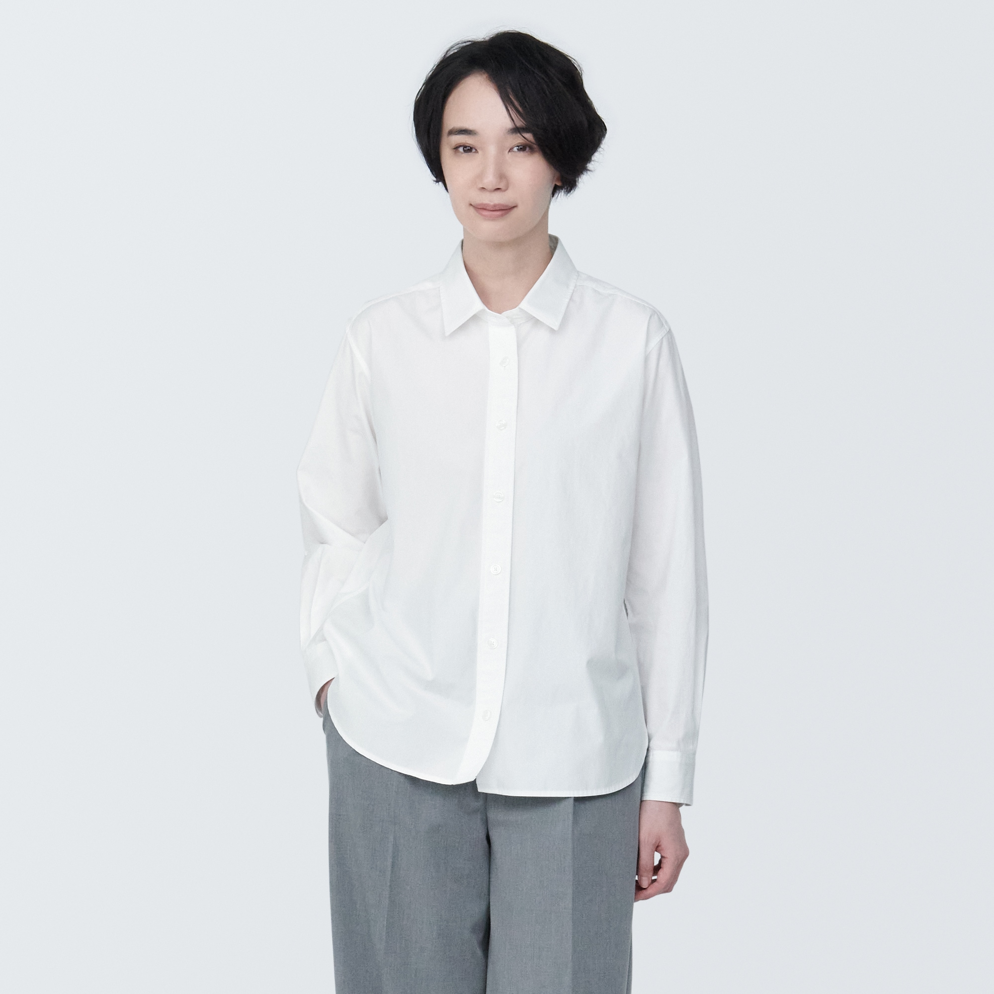 무인양품 일본 여성 워시트아웃 브로드 레귤러 컬러 긴소매 셔츠