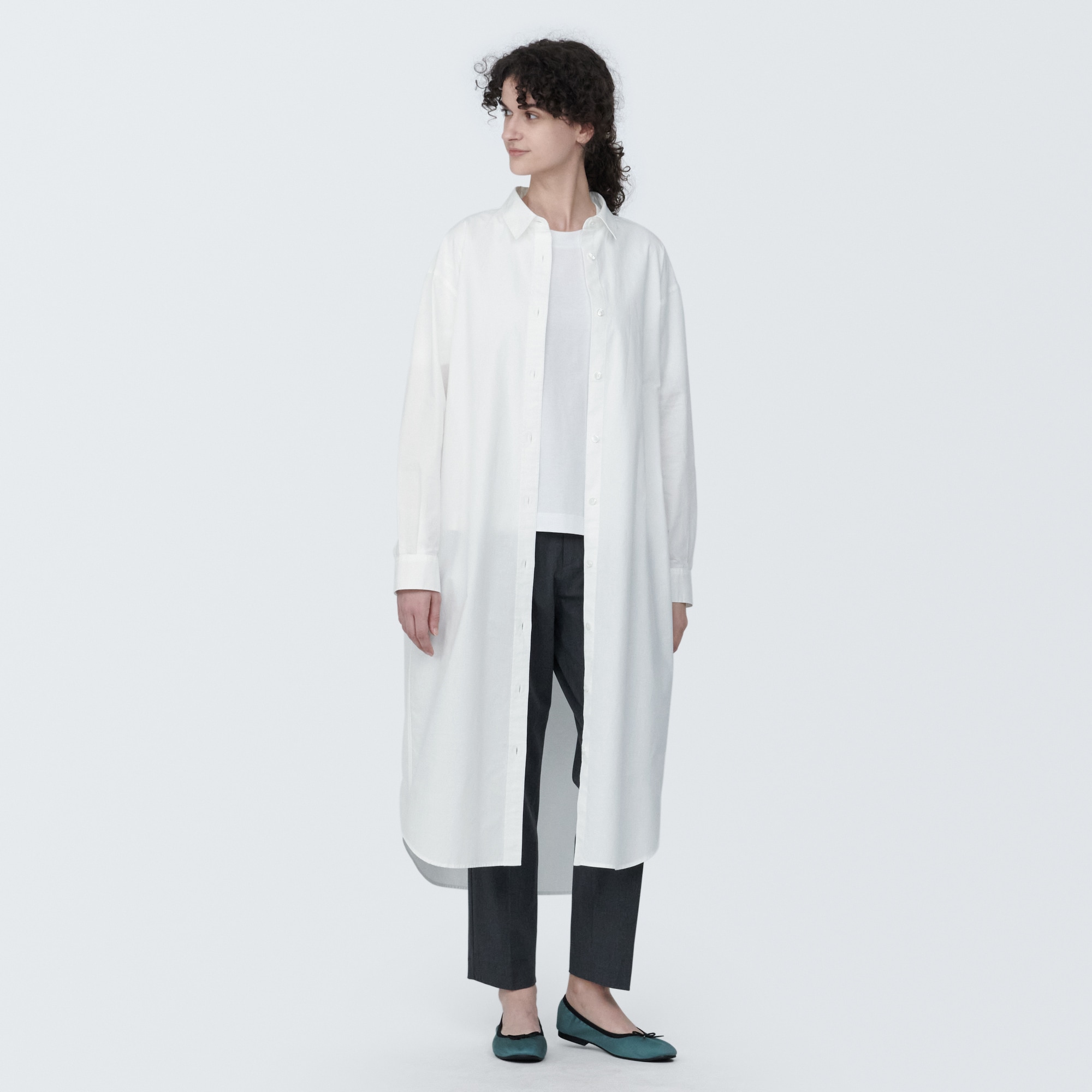 무인양품 일본 여성 워시트아웃 브로드 레귤러 컬러 긴소매 원피스