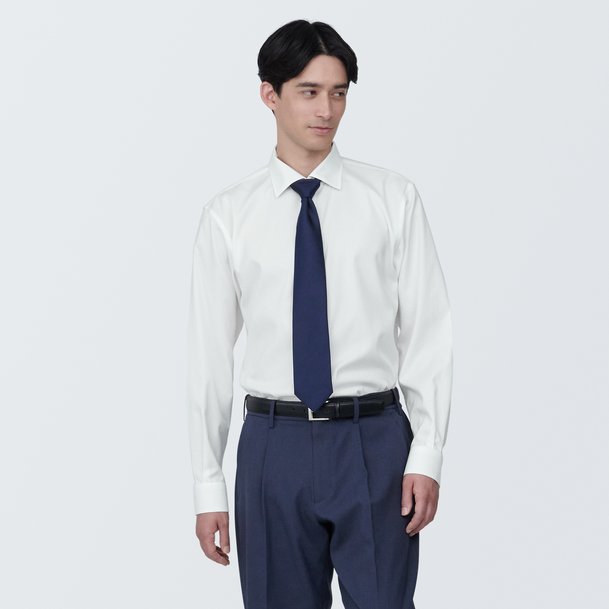 무인양품 일본 신사 다림질 필요없는 세미 와이드 컬러 긴소매 셔츠