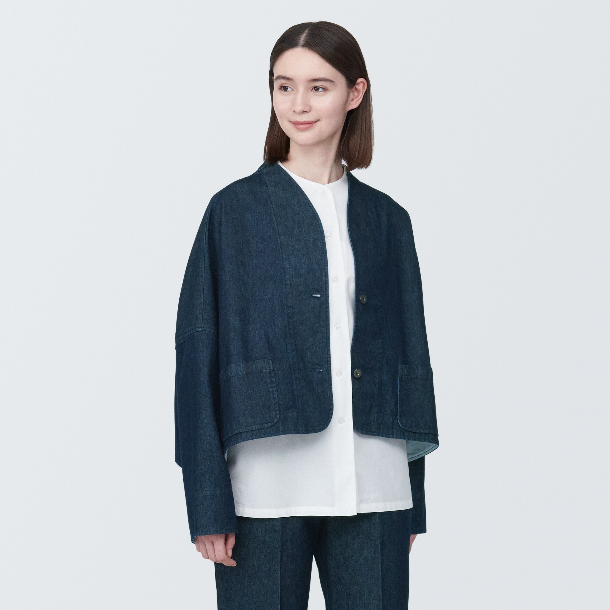 무인양품 일본 여성 일본 종이 혼합 데님 재킷