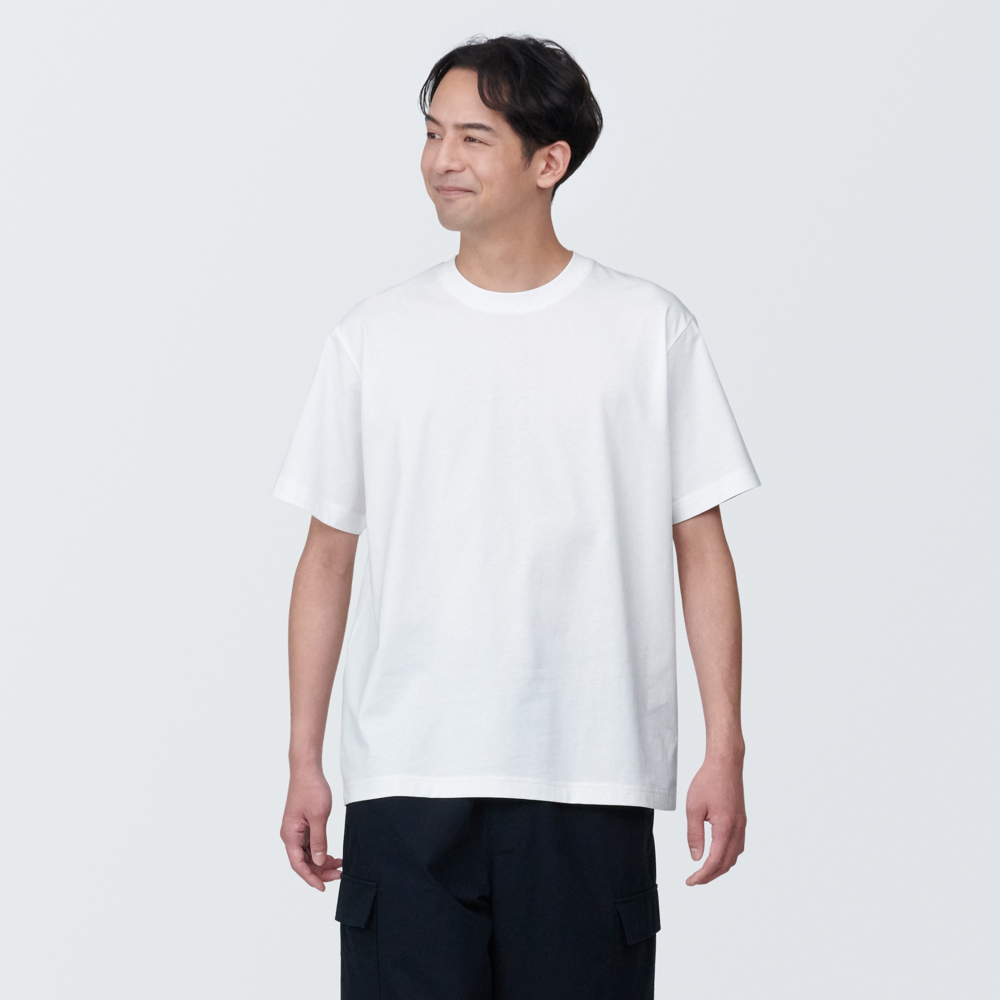 무인양품 일본 신사 저지 니트 크루넥 반팔 티셔츠