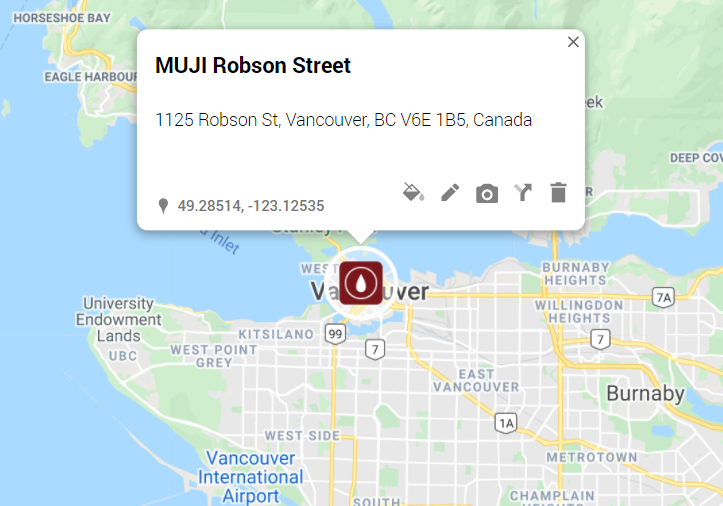 Location of MUJI Robson Street on a map.
