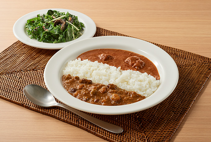 猪肉と3種の豆のカレー&バターチキンカレー あいがけセット(デリ1品付き)