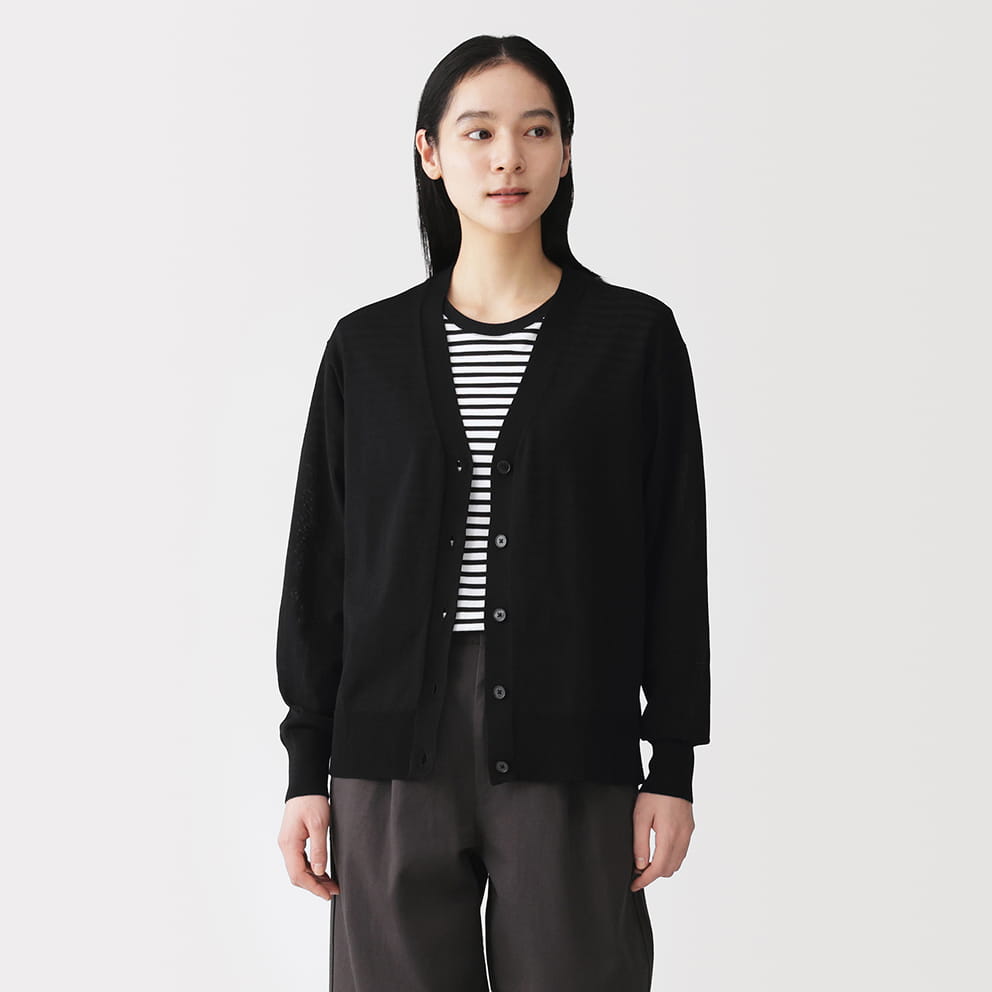 婦人　ＵＶカットライトニットＶネックカーディガンの着用イメージ