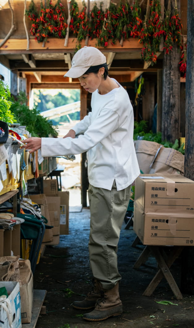 太番手ボートネック長袖Ｔシャツの着用イメージ