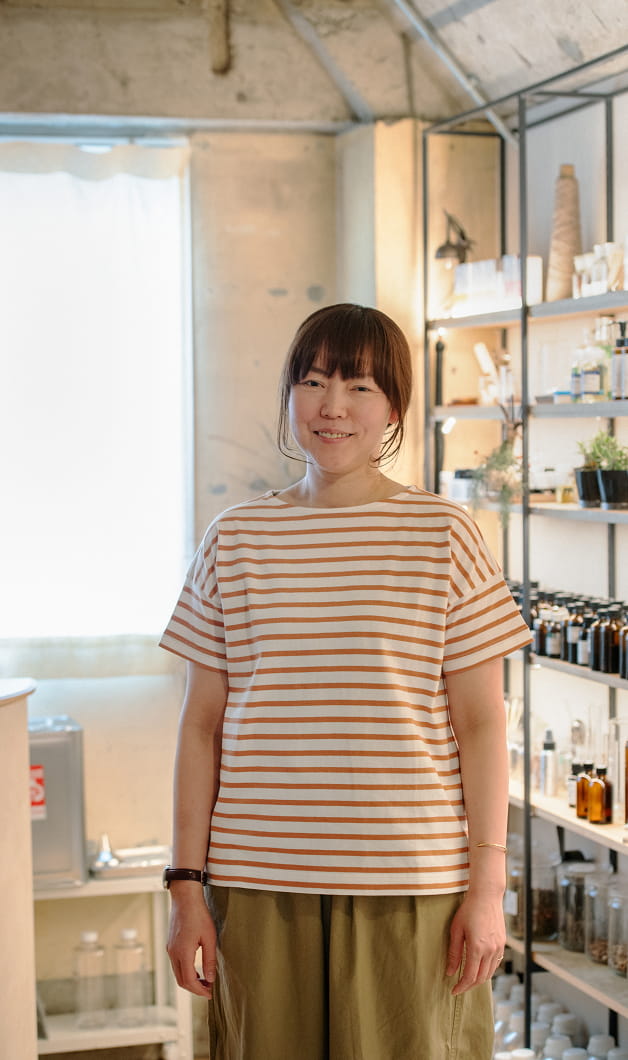 ボーダーボートネック半袖Tシャツの着用イメージ