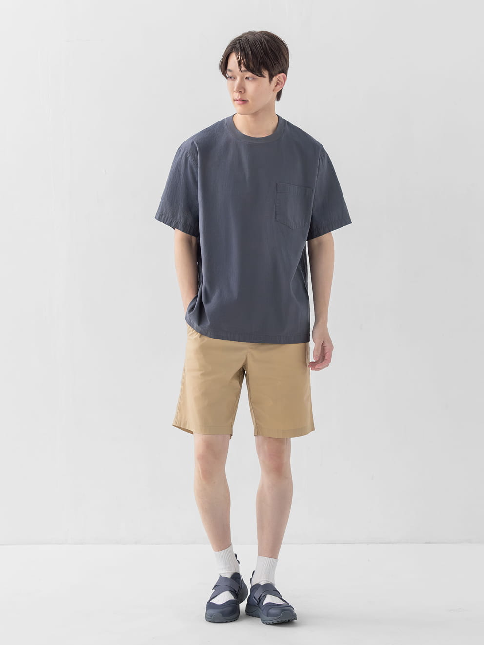紳士　洗いざらしブロードイージーショートパンツ 着用イメージ3