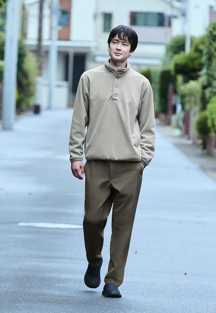 紳士　防風裏起毛ストレッチテーパードパンツ 着用イメージ1