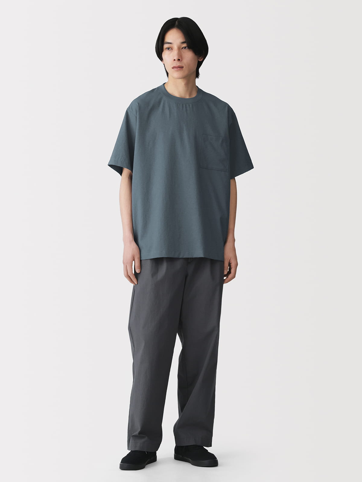 紳士　風を通す半袖布帛Ｔシャツの着用イメージ