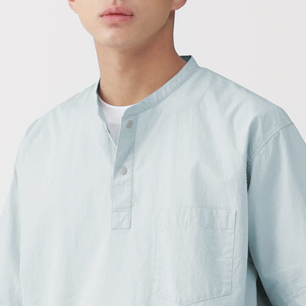 紳士　涼感ヘンリーネック半袖布帛Ｔシャツの生地イメージ