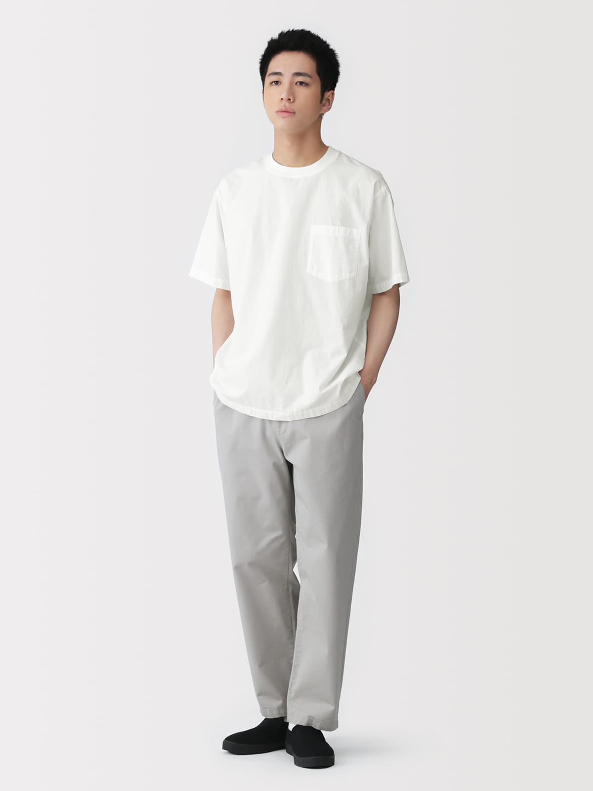 紳士　涼感クルーネック半袖布帛Ｔシャツの着用イメージ