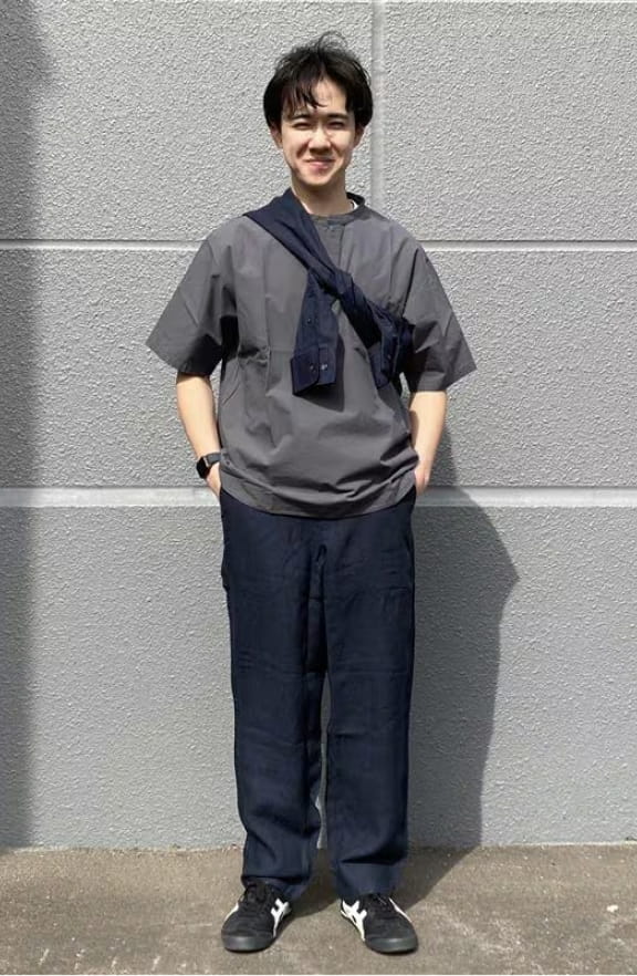 紳士　涼感ヘンリーネック半袖布帛Ｔシャツのイメージ