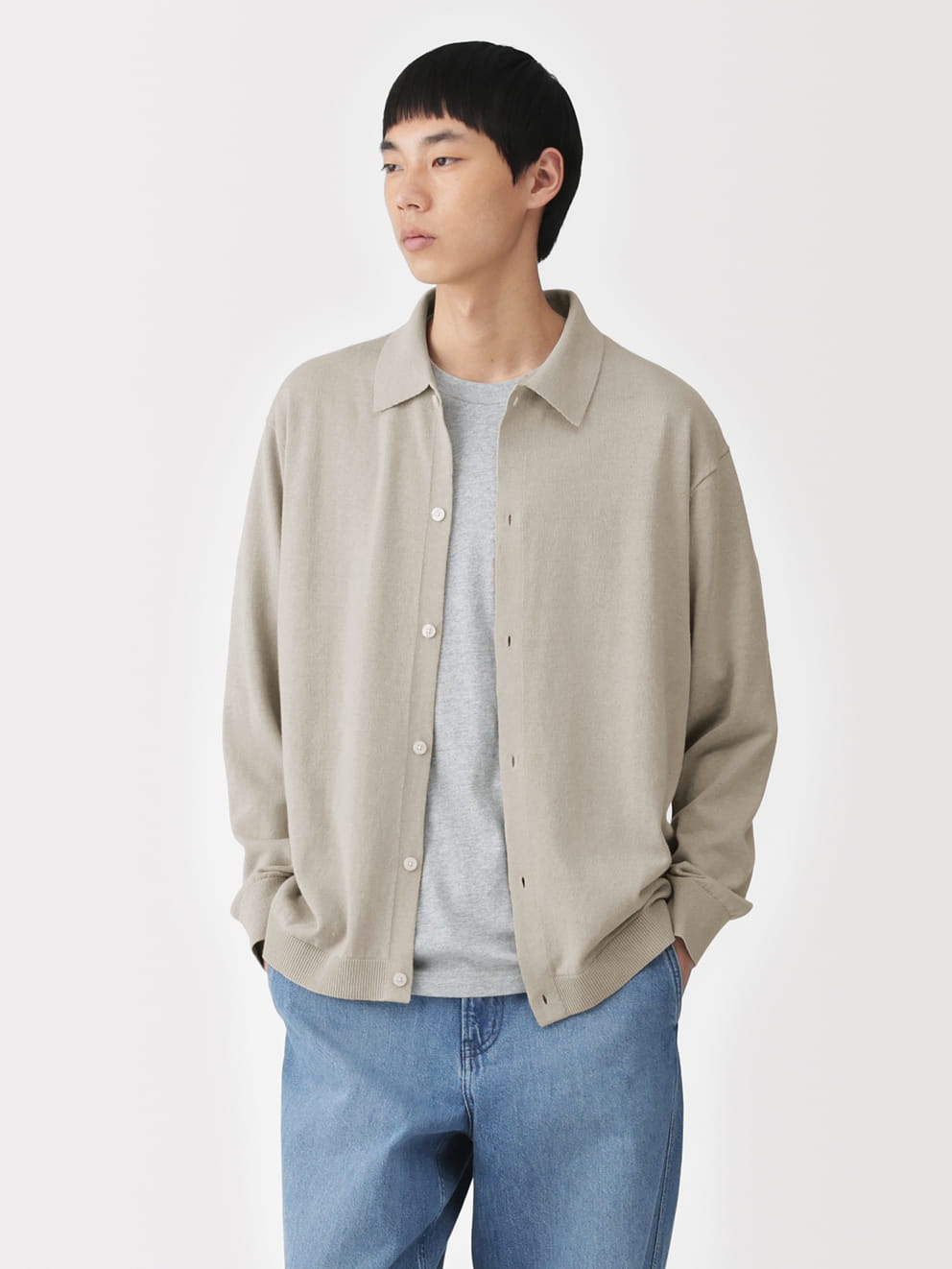 紳士　ヘンプ混長袖シャツカーディガンの着用画像