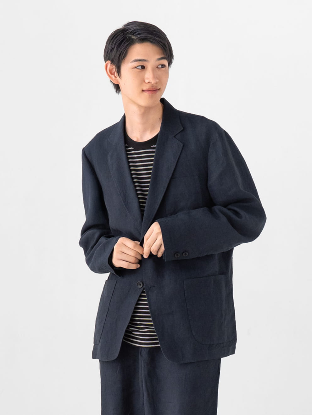 紳士　リネン洗いざらしジャケットの着用画像