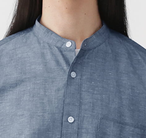 紳士　ヘンプコットンスタンドカラー長袖シャツの商品画像