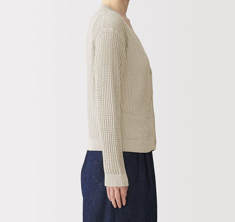 婦人　リネン混透かし編みＶネックカーディガンの商品画像