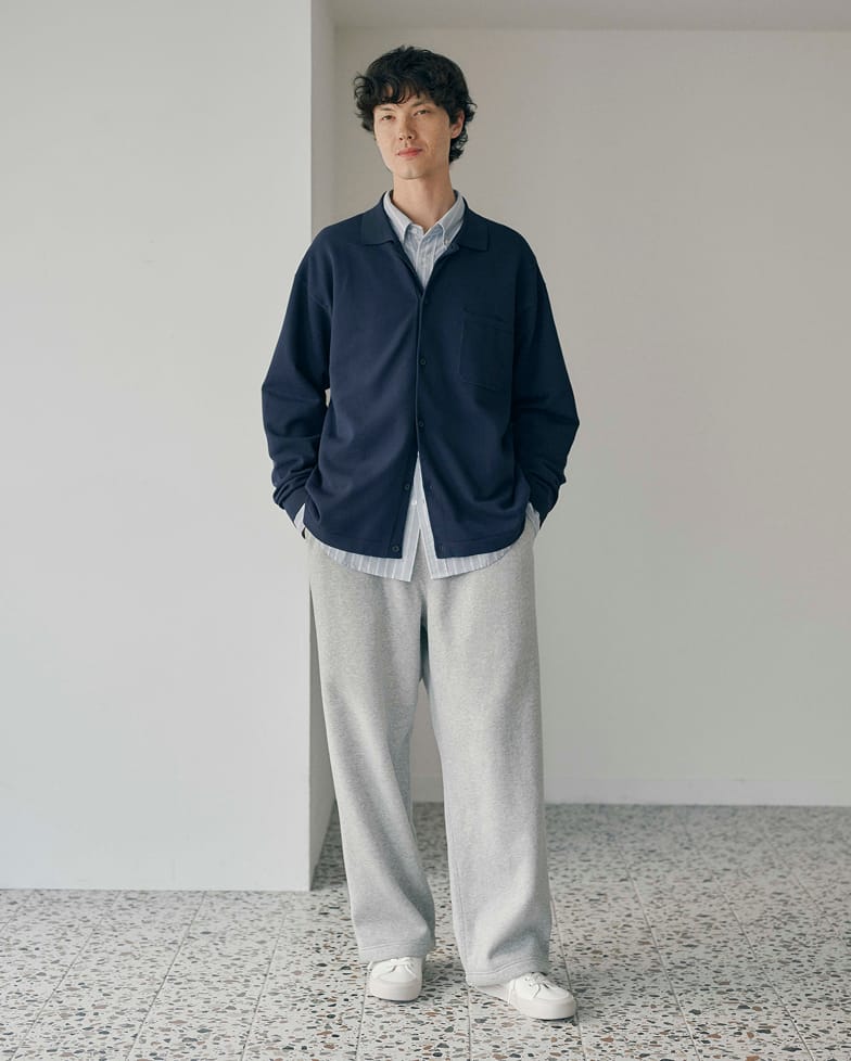 紳士　裏起毛スウェットワイドパンツの着用イメージ02