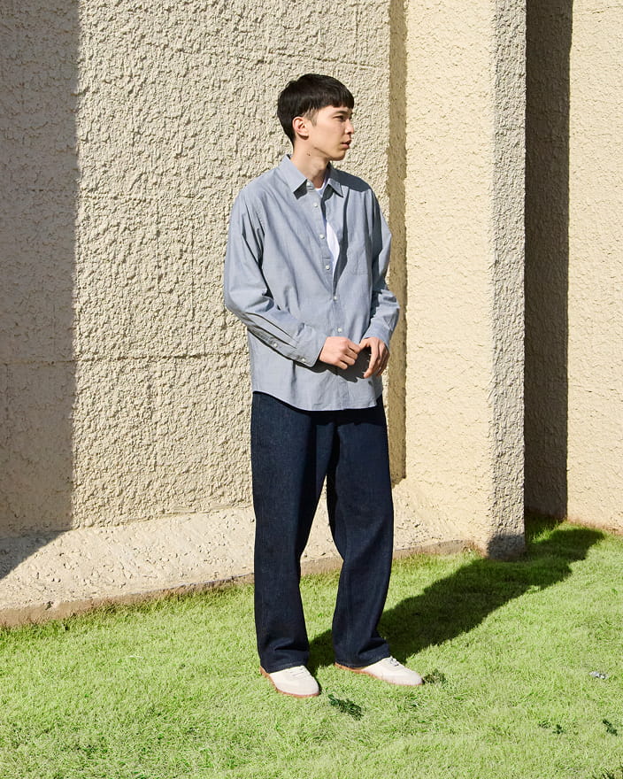 紳士　洗いざらしブロード長袖シャツの着用イメージ2