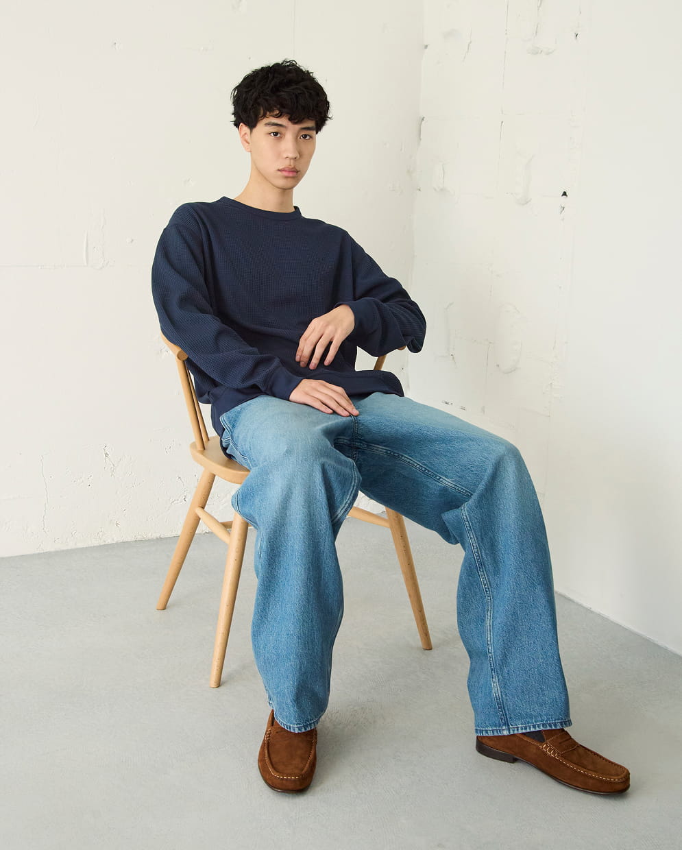 紳士　ＵＶカット乾きやすいワッフルクルーネック長袖Ｔシャツの着用イメージ2