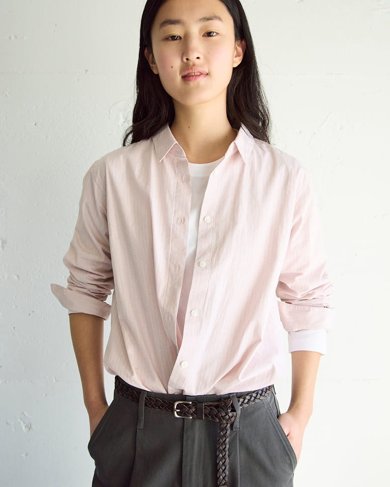 婦人　洗いざらし　ブロードレギュラーカラー長袖シャツの着用イメージ1