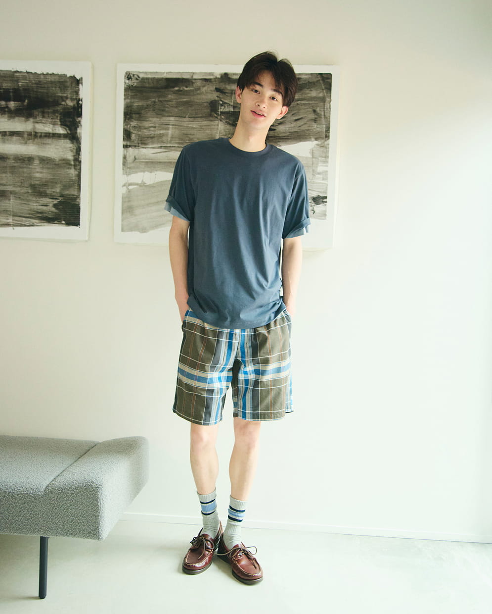 紳士　天竺編みクルーネック半袖Ｔシャツの着用イメージ1