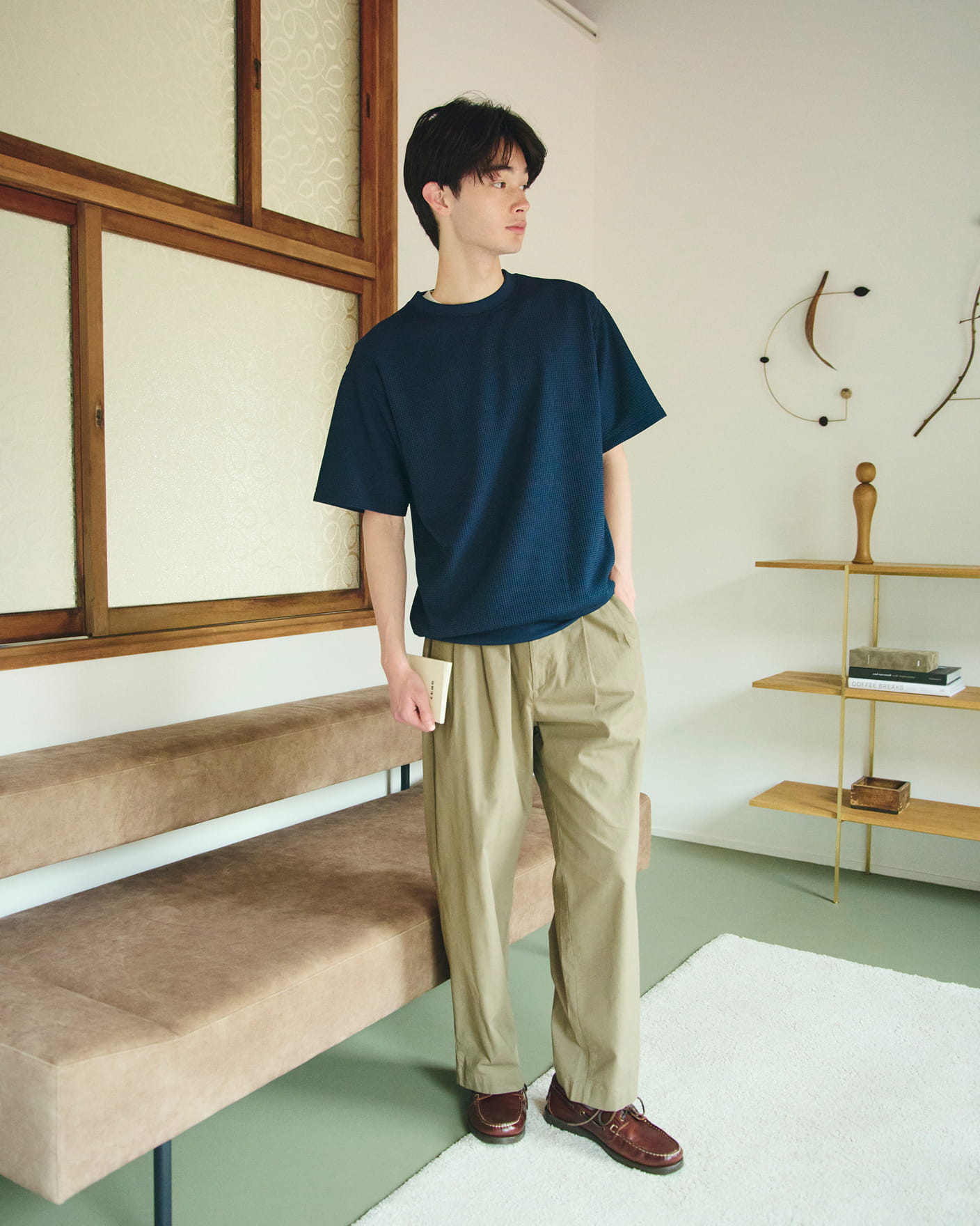 紳士　ＵＶカット乾きやすいワッフルクルーネック半袖Ｔシャツの着用イメージ1