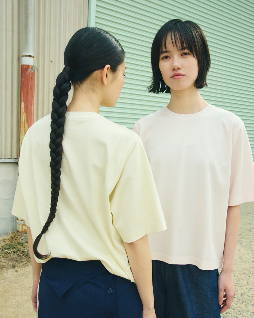 婦人　涼感ＵＶカットクルーネックワイド半袖Ｔシャツの着用イメージ2