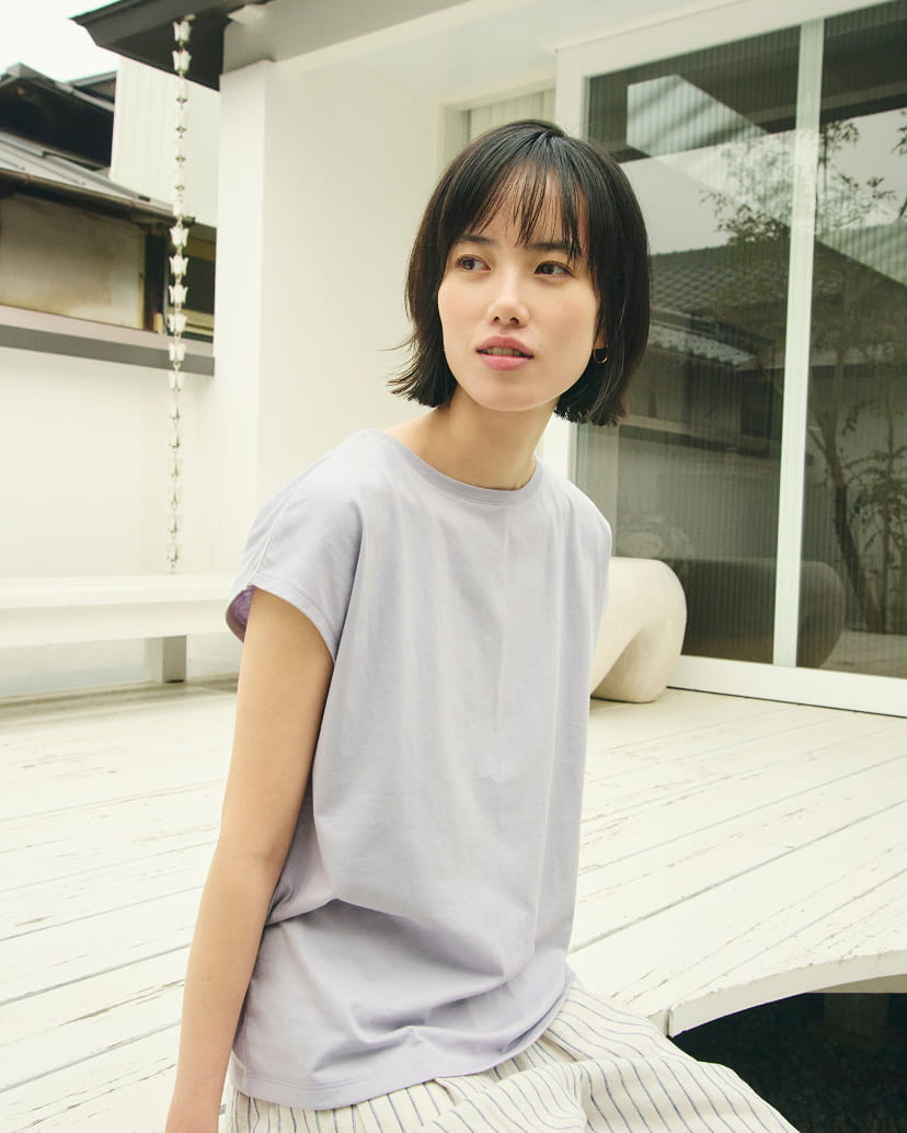 婦人　天竺編みフレンチスリーブＴシャツの着用イメージ2