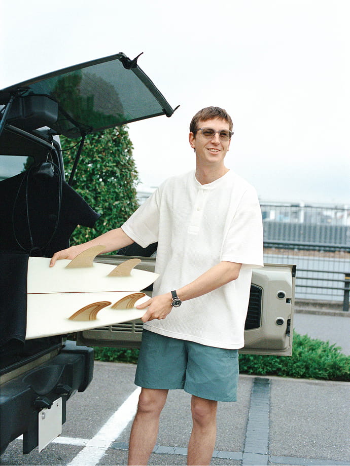 紳士の5枚目LOOK「濡れても平気。すぐ乾くから。」