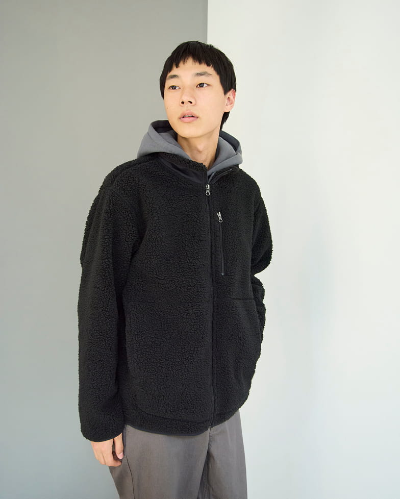 紳士　ボアフリースジャケットの着用イメージ1